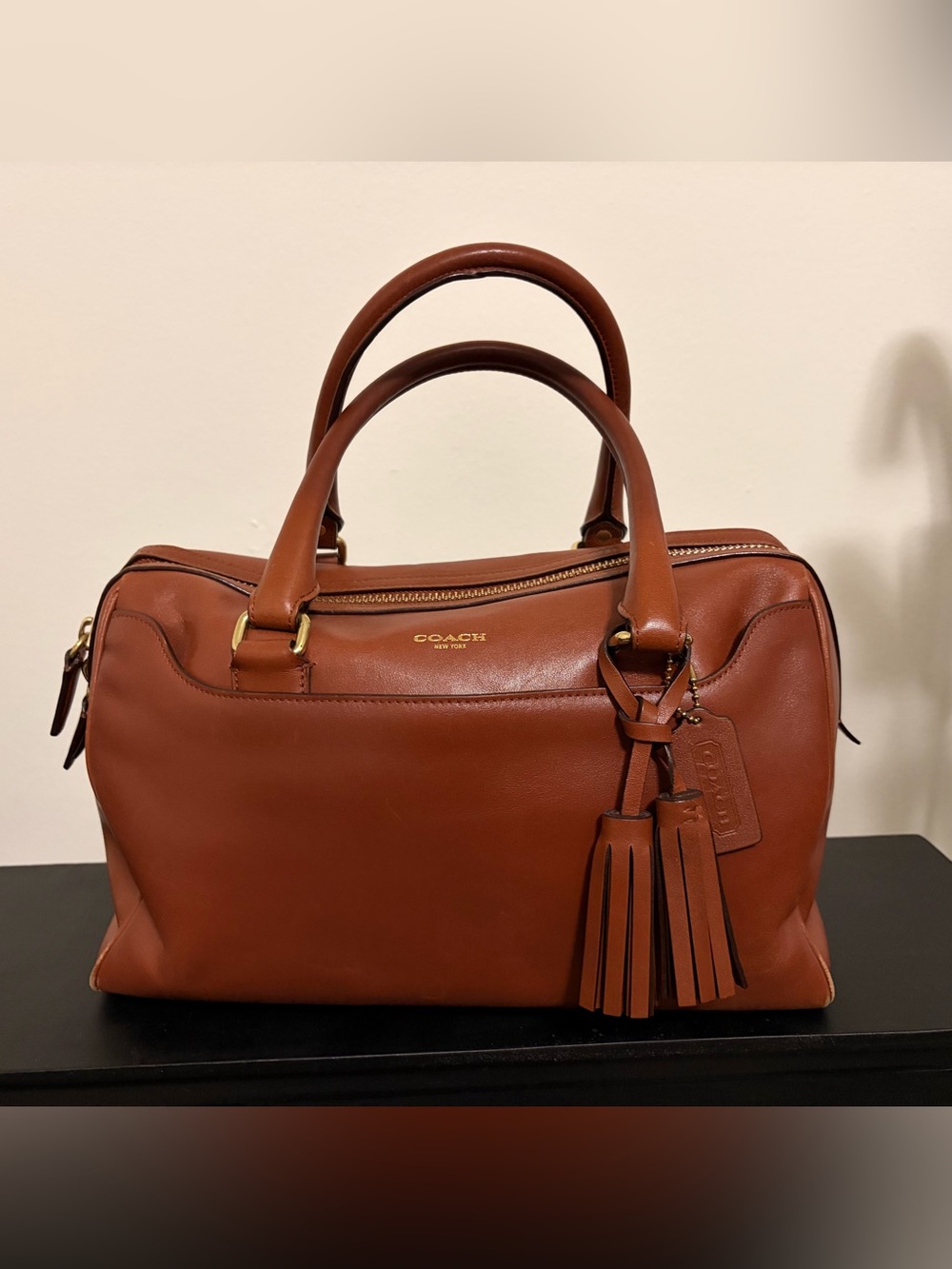 COACH LEGACY HALEY Leather Satchel Handbag - Cognac Brown